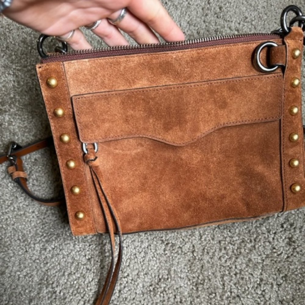Rebecca Minkoff Tan Suede Leather M.A.B Crossbody with Studs